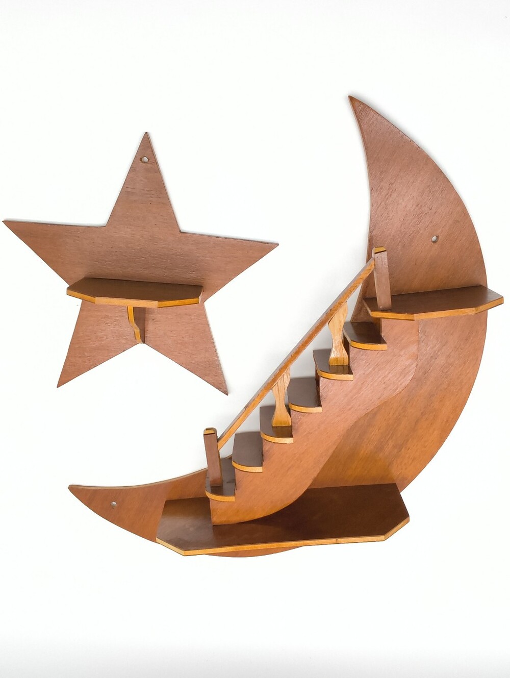 Vintage Wooden Moon and Star Wall Floating Display Shelf Set - Dark Wood Set